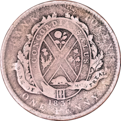 Province du Bas Canada 1 Penny-Deux Sous (Bank of Montreal) Image 2